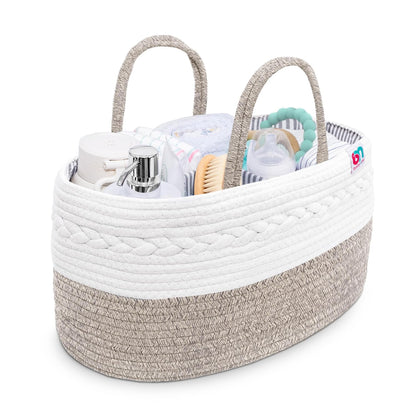 Rope Diaper Caddy - Storage for Baby and Toddler Items - Portable Cotton Organizer Easily Holds Diapers, Wipes, Clothing - Useful for Nursery, Bedroom (Gray, Regular)