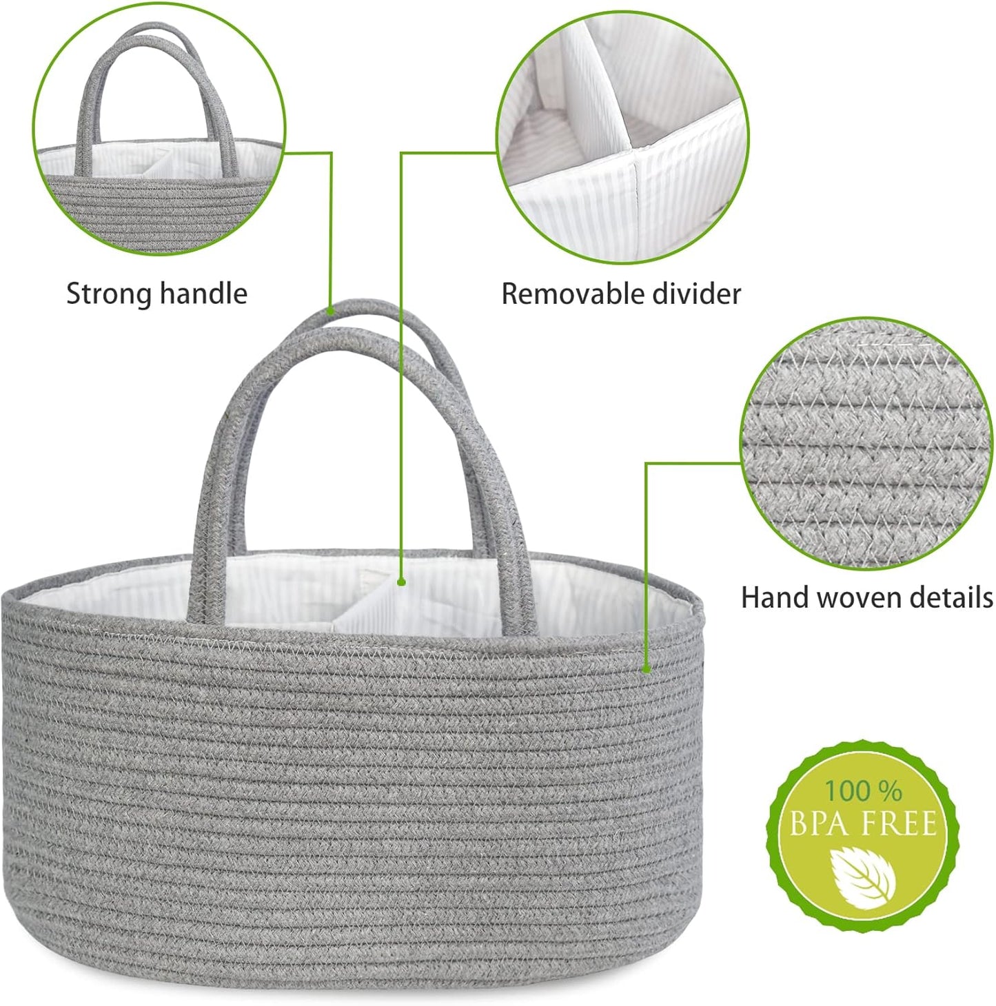 ABenkle Baby Diaper Caddy, Nursery Storage Bin and Car Organizer for Diapers and Baby Wipes, Cotton Rope Diaper Basket Caddy, Changing Table Diaper Storage Caddy