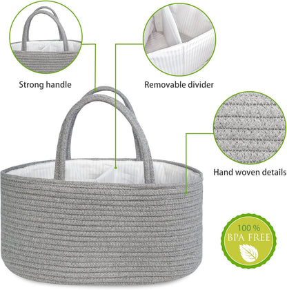 ABenkle Baby Diaper Caddy, Nursery Storage Bin and Car Organizer for Diapers and Baby Wipes, Cotton Rope Diaper Basket Caddy, Changing Table Diaper Storage Caddy