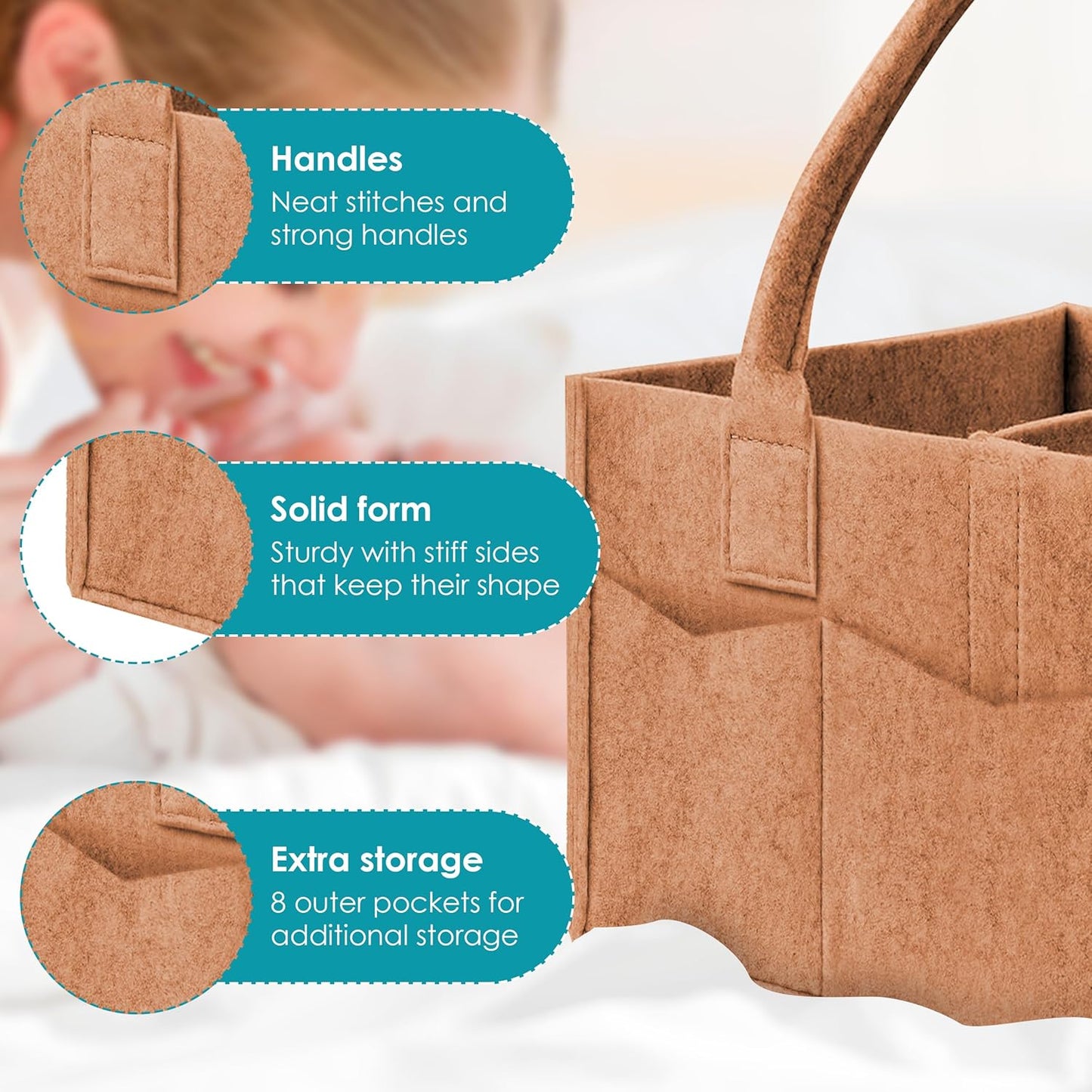 Cute Castle 2 Pack Diaper Caddy Organizer - Portable Baby Caddy Organizer with Handle, Nursery Storage Bin and Car Organizer for Girls, Boys - Baby Gift Basket - Grey