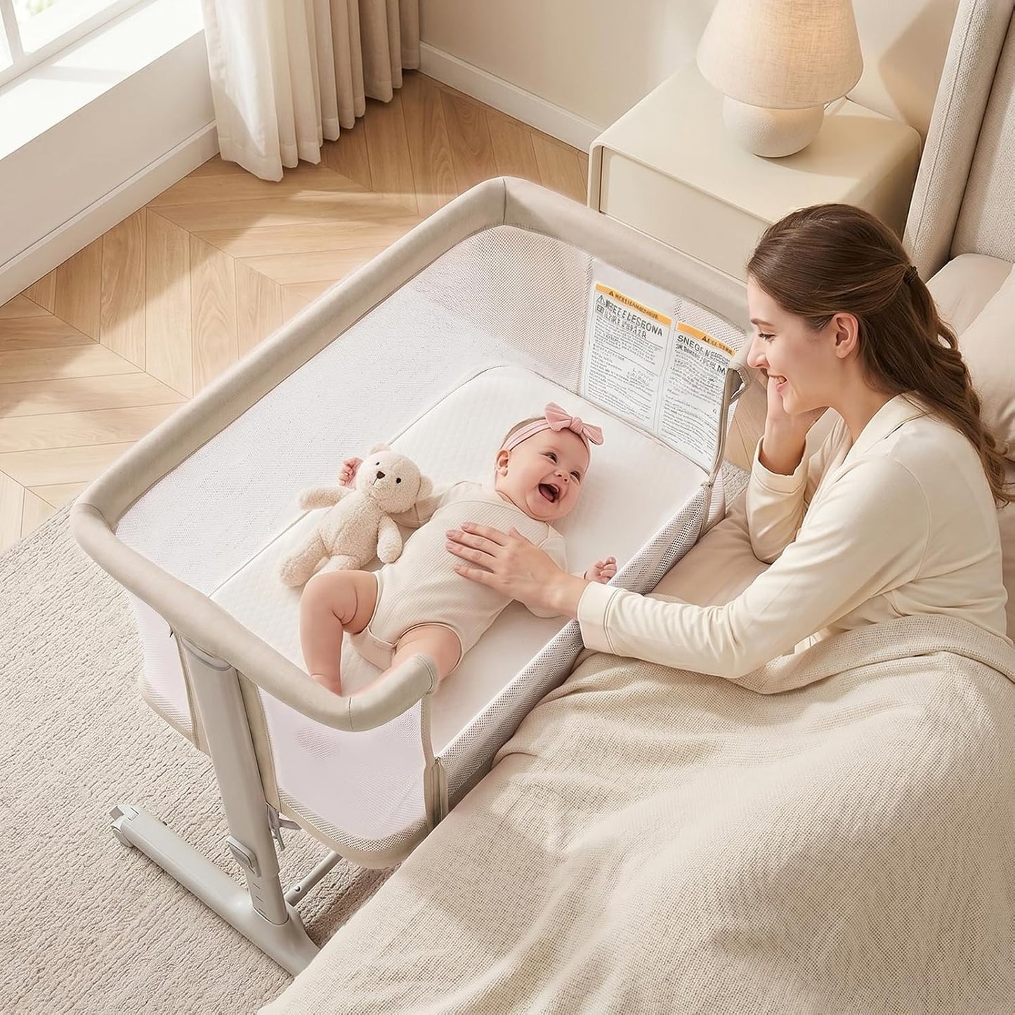 INFANS 3 in 1 Baby Bassinet, Bedside Sleeper for Newborn, Folding Crib with Mattress, Travel Bag, Wheels, 4-Sided Mesh, Easy to Assemble Cradle Co Sleeper Stationary, Rock (Dark Grey)
