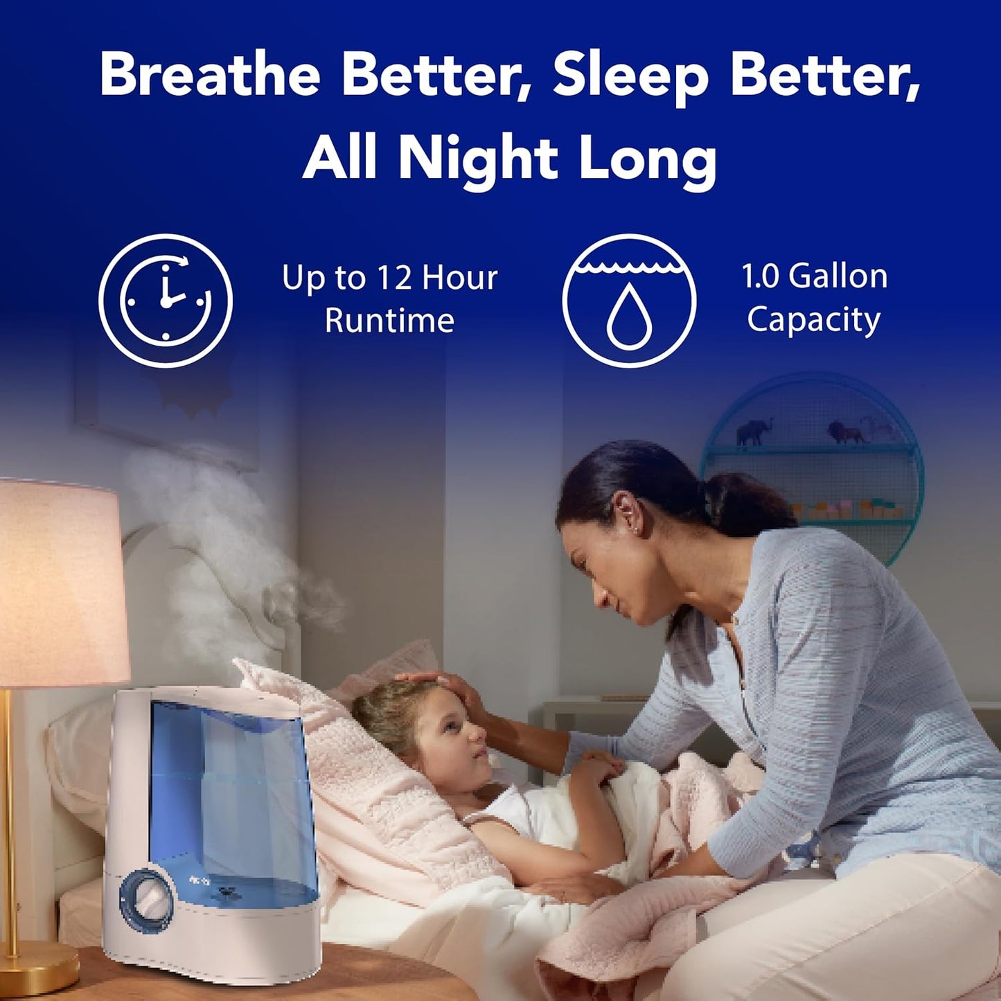 Vicks Warm Mist Humidifier Filter-Free 1-Gal Tank, Auto Shut-Off, Night Light, VapoPad and VapoSteam Compatible