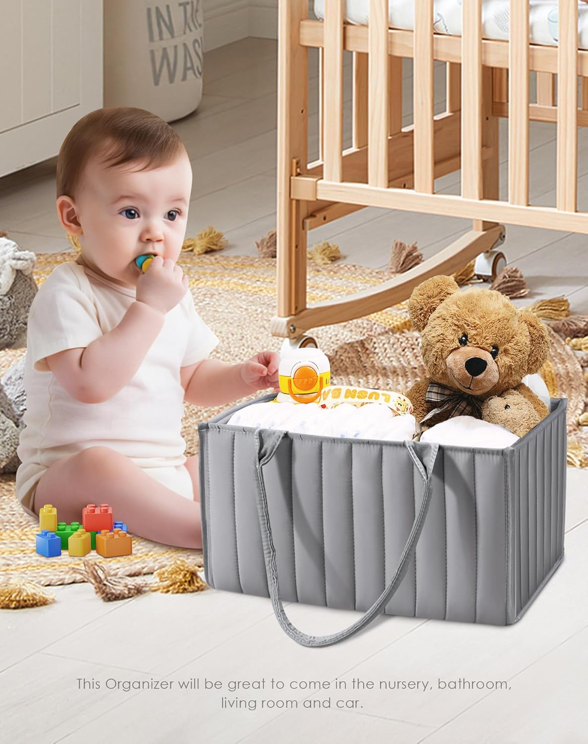 SWEET DOLPHIN 2-Pack Quilted Diaper Caddy Organizer – Premium Puffer Style Nursery Storage Bins – Water-Resistant & Wipeable Changing Table Organizer – Trendy Tote for Home & Car Travel - Mocha Brown