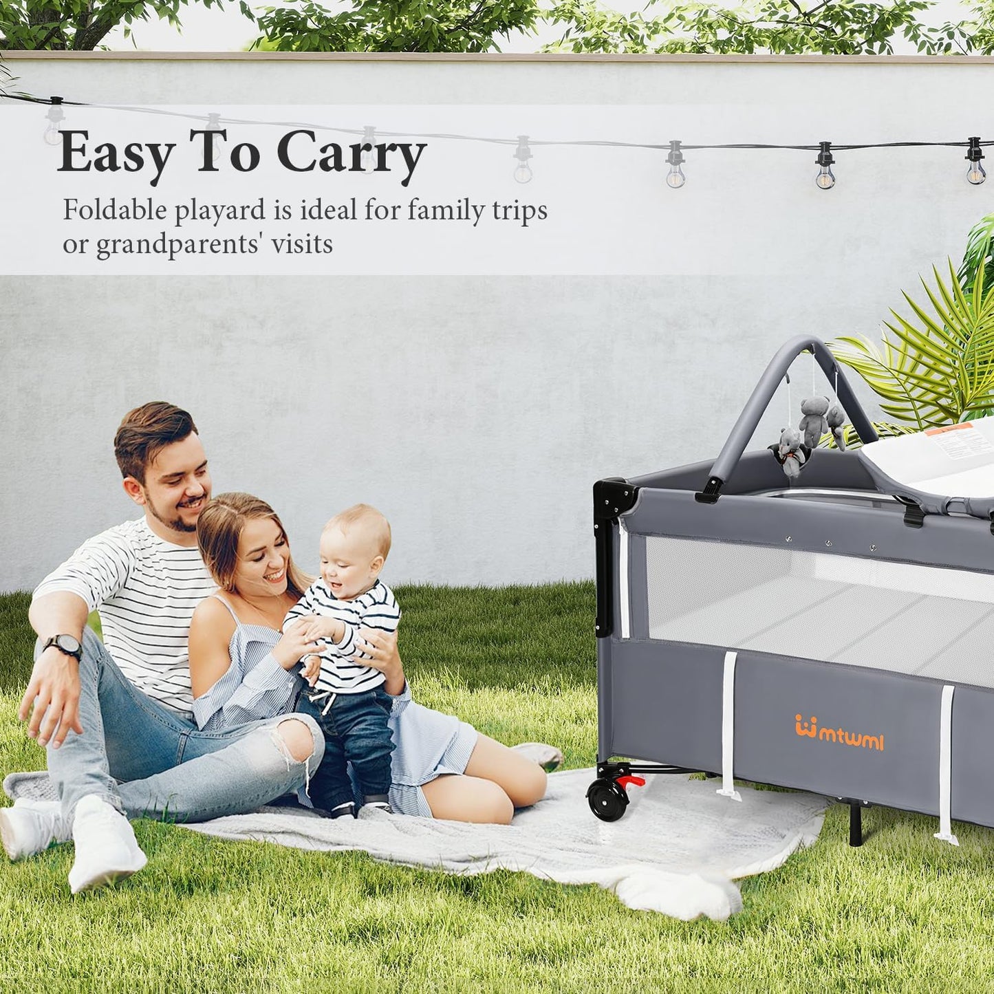 MTWML Portable Baby Bassinet,3 in1 Bedside Crib and Baby Playard & Changing Table with Wheel,1-Second Setup Foldable Playpen with Travel Bag Mosquito Net for Newborn Toddler (DeepGrey)