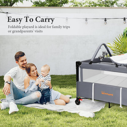 MTWML Portable Baby Bassinet,3 in1 Bedside Crib and Baby Playard & Changing Table with Wheel,1-Second Setup Foldable Playpen with Travel Bag Mosquito Net for Newborn Toddler (DeepGrey)