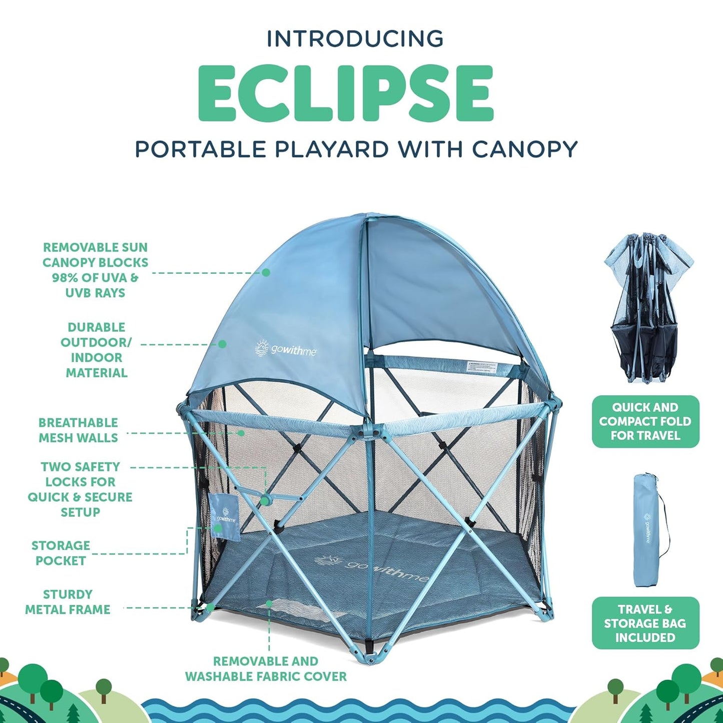 Baby Delight Go With Me Eclipse Mesh Portable Playard | Playpen | Sun Canopy | Indoor and Outdoor | Watercolor Stripe Base