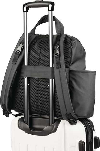Skip Hop Diaper Bag Backpack with Portable Changing Pad Adjustable Pocket for 30 oz Tumblers 9 Total Pockets Insulated Packing Cubes Luggage Sleeve & Stroller Straps Fits a 14” Laptop Forma Next Black
