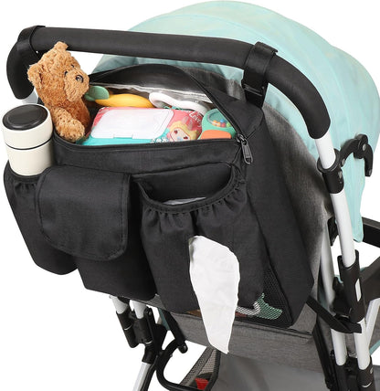 Accmor Stroller Organizer, Universal Large Capacity Stroller Bag Caddy Organizer Accessories for Uppababy, Nuna, Doona, Britax Strollers, Black