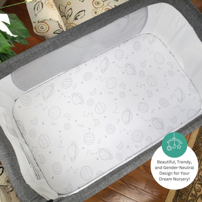 Bassinet Sheets for Papablic, CoZee, Cowiewie, Ezebaby, Nawahev Baby Bassinet Bedside Sleeper by TansyPanda, 3PC, 33x20, Ultra Soft, Breathable Snug Fit, Unisex Boys Girls, Gray White (Space Rockets)