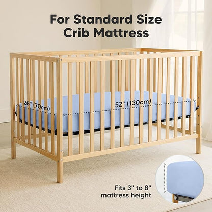 2-Pack Waterproof Crib Sheets for Boys, Girls - 52x28 Fitted Organic Cotton Baby Crib Sheets, Toddler Mattress Protector Cover, Washable, Soft & Durable Baby Bedding Essentials (Blue Flax)
