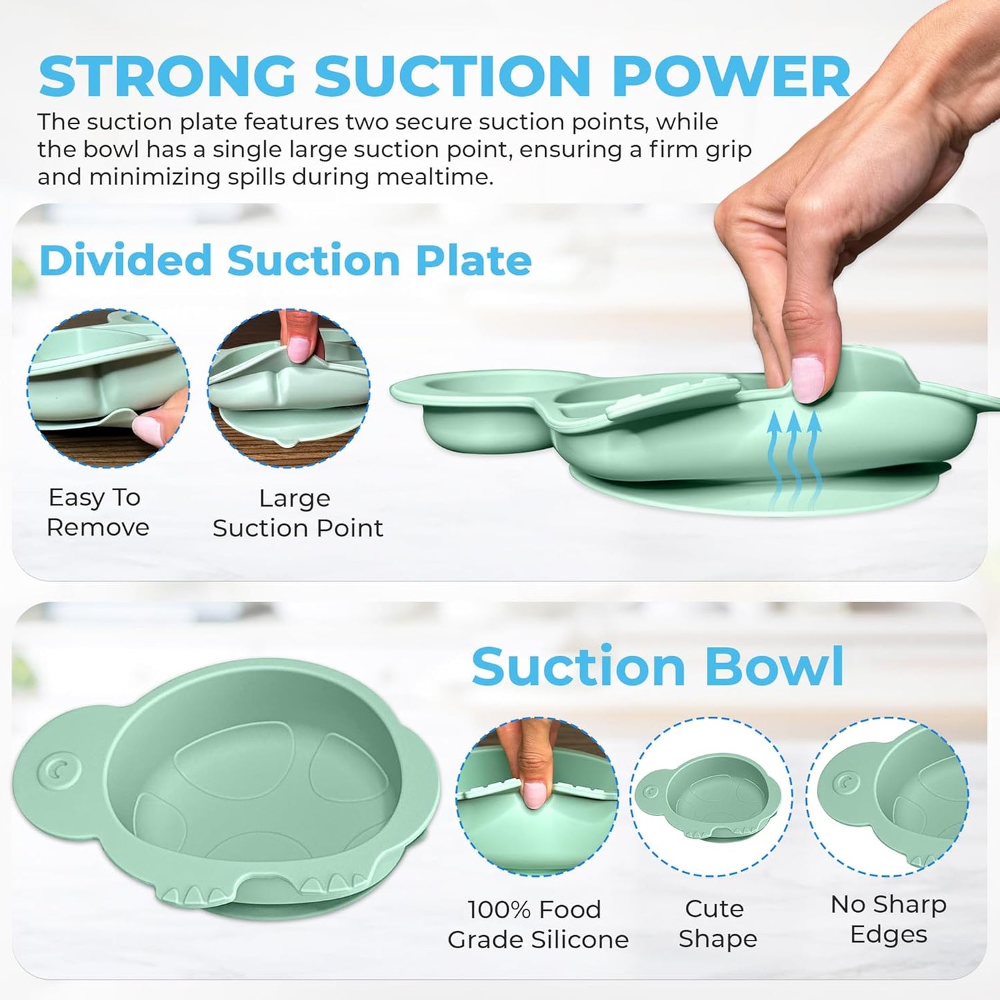 Silicone Baby Feeding Set - 9 Pieces - First Stage Solid Food Eating Baby Utensils - 6+ Months - Crab Shape