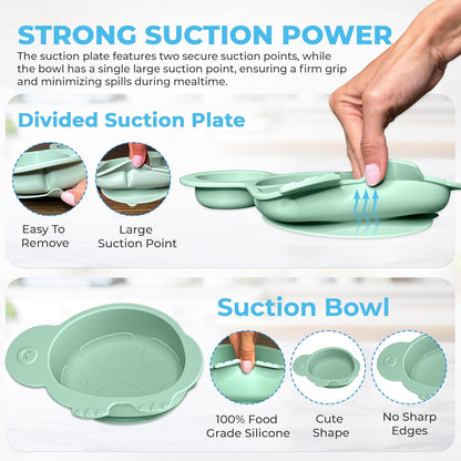 Silicone Baby Feeding Set - 9 Pieces - First Stage Solid Food Eating Baby Utensils - 6+ Months - Crab Shape