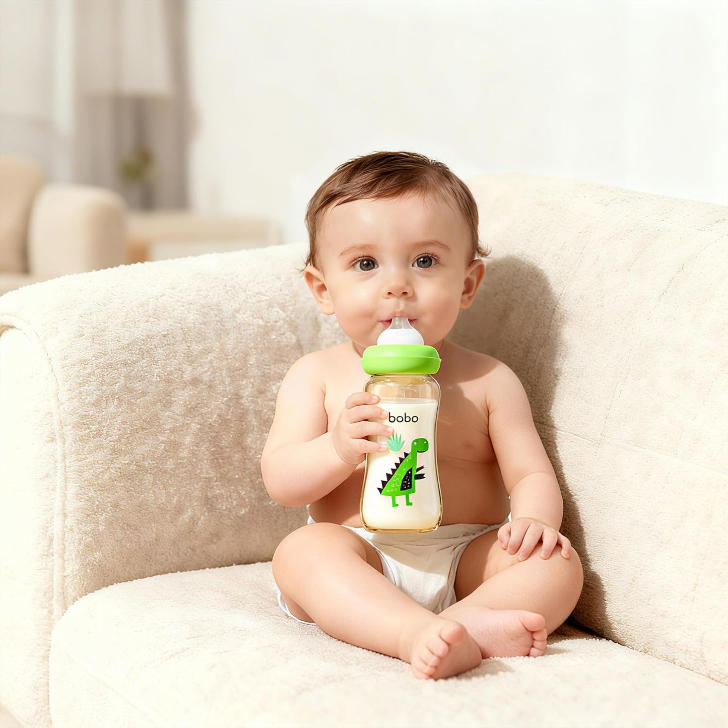 YOHKOH Natural Glass Baby Bottle with Level 1 Slow Flow Nipple, Newborn Anti-Colic Baby Bottles, Wide Neck Mushroom Baby Glass Bottle (Multicolour-A, 3.4oz (Pack of 4))