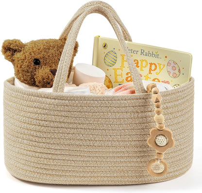 Diaper Caddy Organizer, Empty Gift Basket for Newborn Essentials, Baby Storage Basket, Stylish Gift Bag for Baby Shower, Boys and Girls – Small, White and Beige Brown