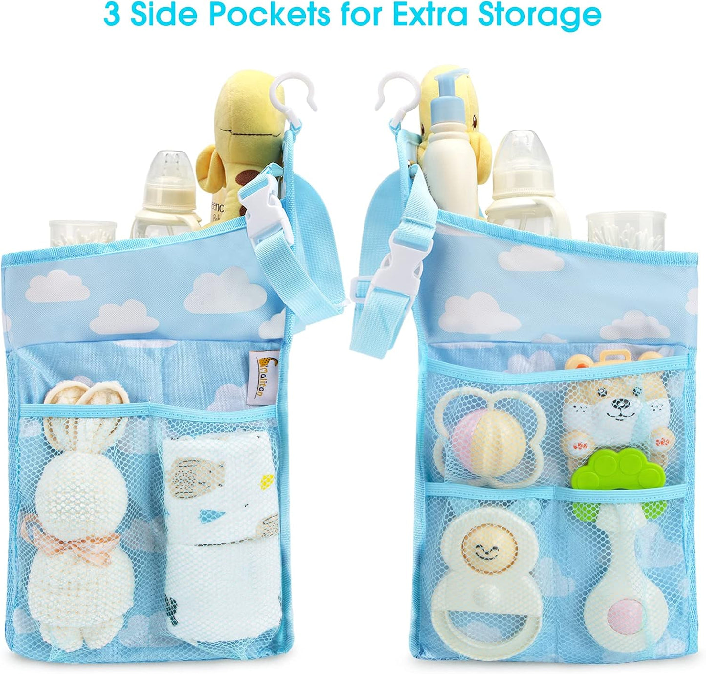 Maliton Changing Table Diaper Organizer - Baby Hanging Diaper Stacker Nursery Caddy Organizer for Cribs Playard Baby Essentials Storage (Gray)