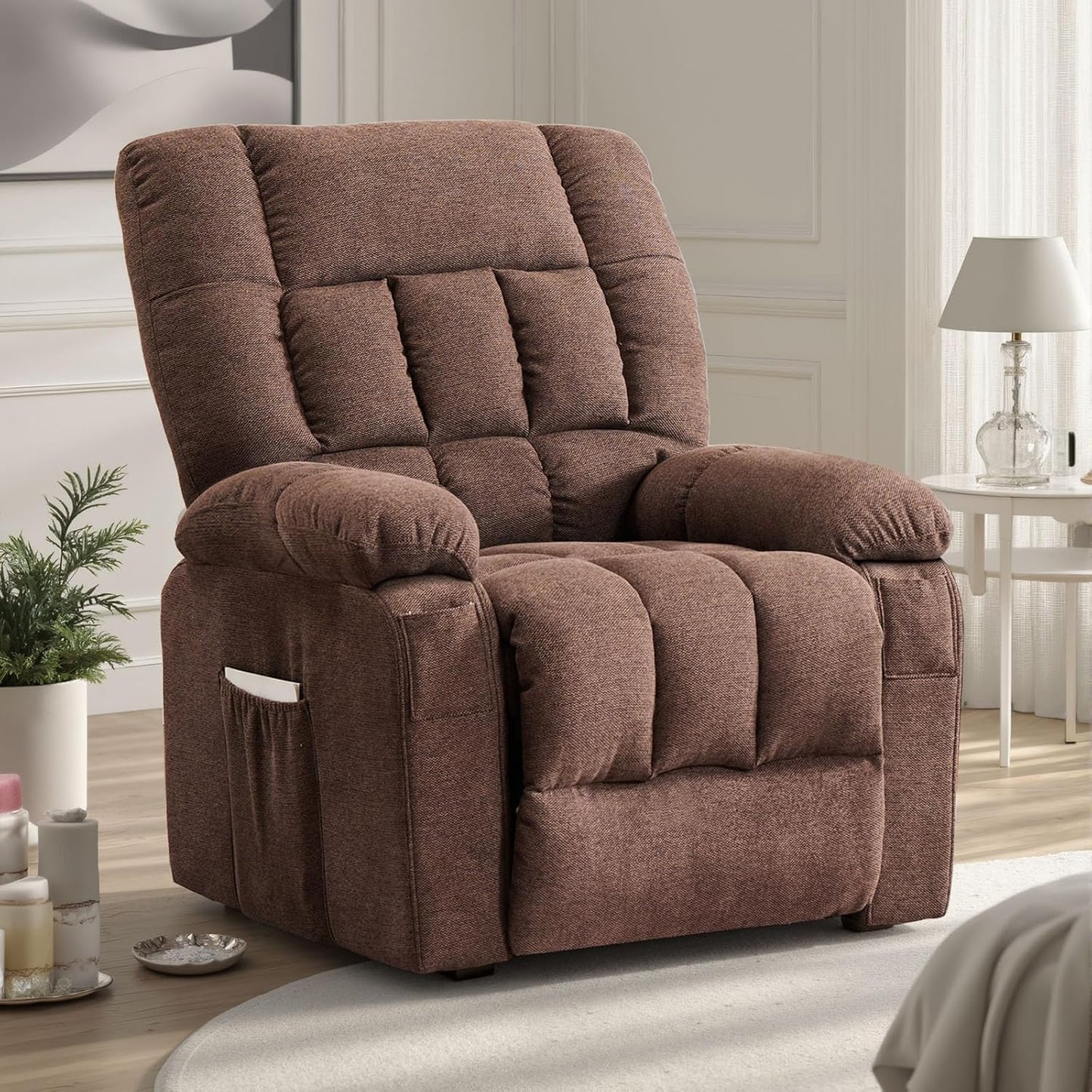 Sweetcrispy Recliner Chair, 360 Swivel Rocker Chair for Adults, Glider Rocker Recliners, Nursery Chairs for Living Room, High Back, Upholstered Deep Seat, Classical Brown