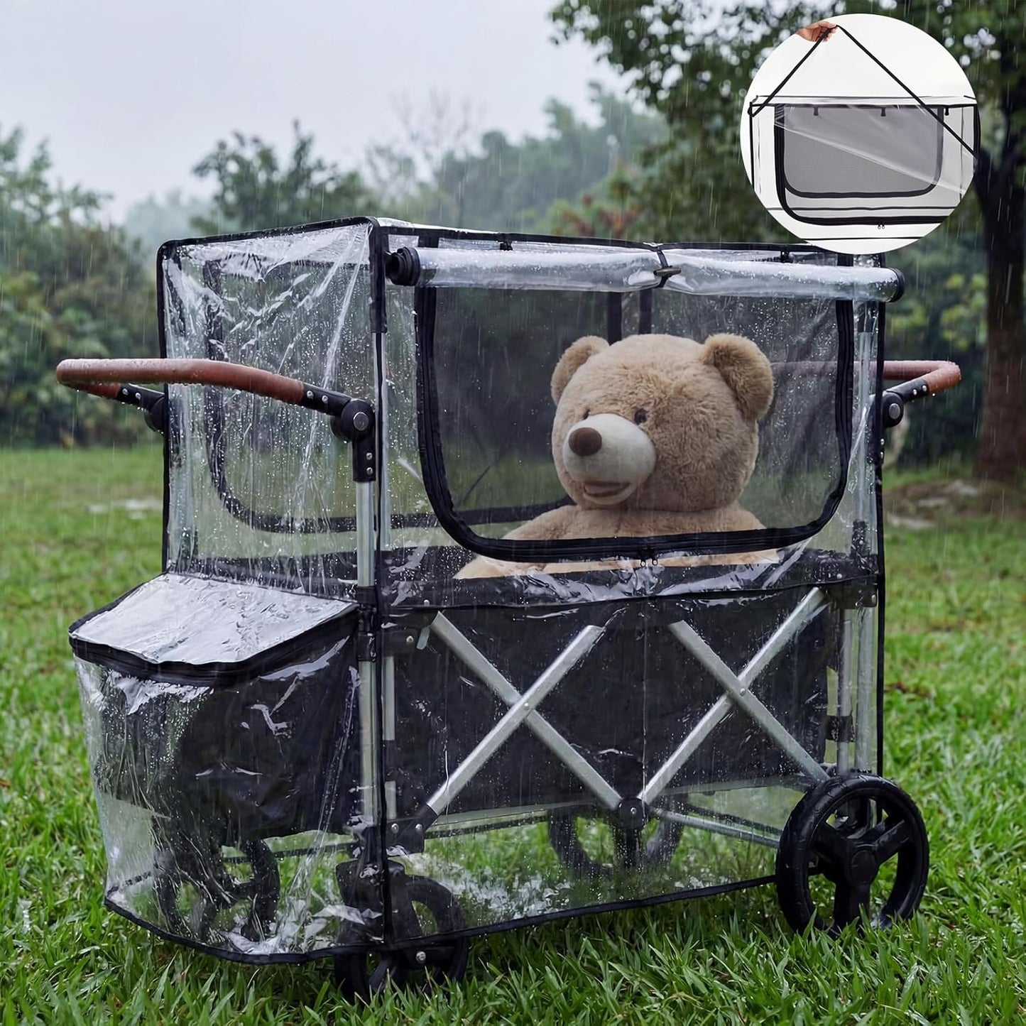 Big Size Rain Cover and Mosquito Net 2in1 for Wagon Stroller and Trolley Cart, Rain & Wind Canopy with Window for Camping and Sporting Events, Wagon Stroller Accessories (Cart Not Included)