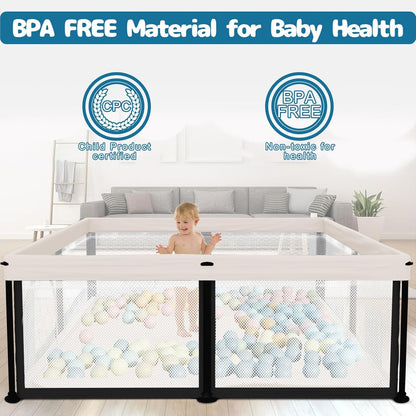 TOREVSIOR Foldable Baby Playpen with Mat, 50"×50" Collapsible Play Pen for Babies and Toddlers, Indoor & Outdoor Kids Safety Play Pen, Portable Play Yard, Foldable Baby Playpen with 50 Ocean Balls