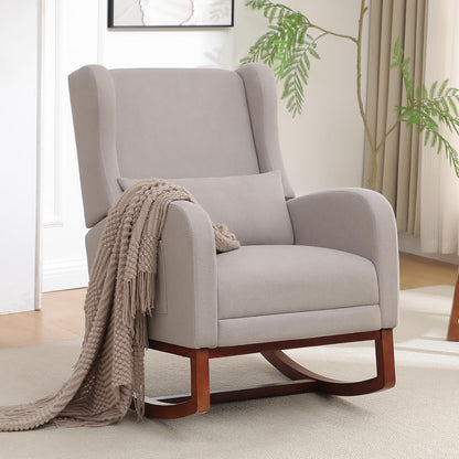 HCHAIRH Rocking Chair Nursery, Nursery Rocking Chairs with Foot Rest, Comfy Fabric Glider Rocker Nursing Chair with High Back for Nursing, Living Room, Bedroom, Beige