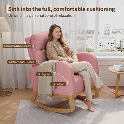 Modern Nursery Rocking Chair, Upholstered Glider Rocking Chair for Living Room, Comfortable Rocker Recliner with Side Pocket, Rocker Glider for Bedroom, Nursing Room