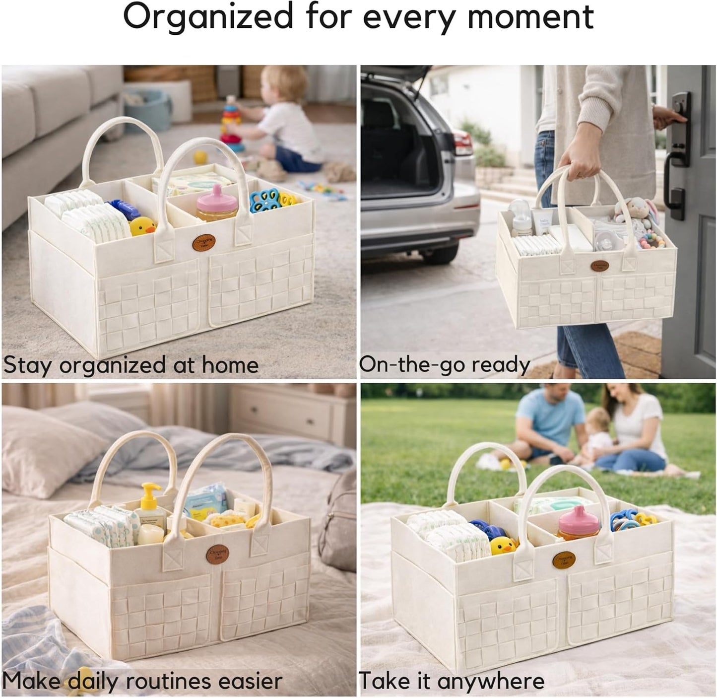 Baby Diaper Caddy Organizer for Nursery – Large Felt Storage Basket for Baby Essentials, Wipes & Diapers – Portable Nursery Organizer Bin for Changing Table or Living Room Light Grey