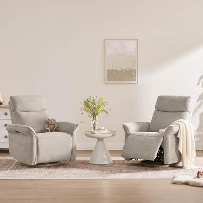 CHITA Power Recliner Chair, Electric Triple-Motor Swivel Glider Nursery Rocking Chair with Adjustable Power Headrest and Lumbar Support, GREENGARD Gold Certified, Solid Wood Base, Khaki Grey