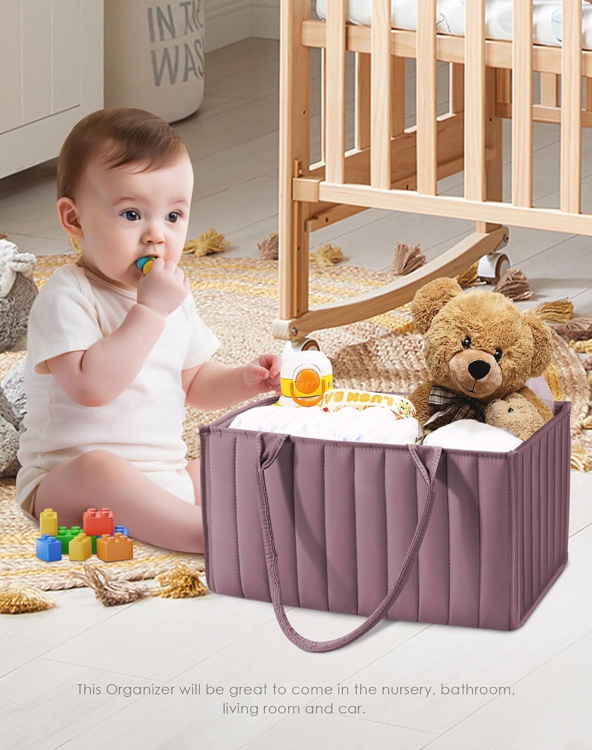 SWEET DOLPHIN 2-Pack Quilted Diaper Caddy Organizer – Premium Puffer Style Nursery Storage Bins – Water-Resistant & Wipeable Changing Table Organizer – Trendy Tote for Home & Car Travel - Mocha Brown