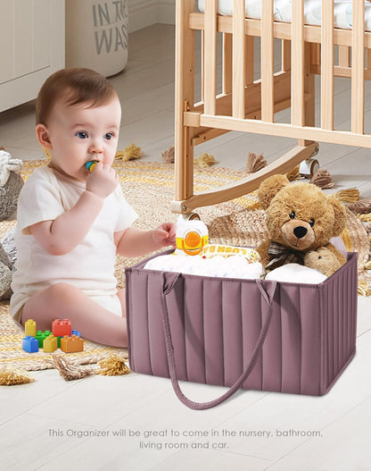 SWEET DOLPHIN 2-Pack Quilted Diaper Caddy Organizer – Premium Puffer Style Nursery Storage Bins – Water-Resistant & Wipeable Changing Table Organizer – Trendy Tote for Home & Car Travel - Mocha Brown