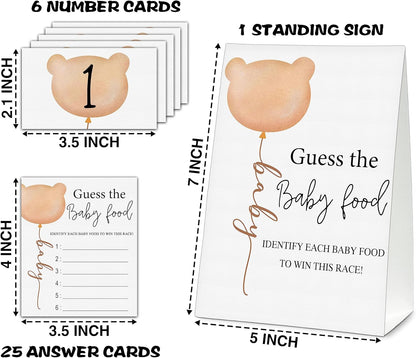 Guess the Baby Food Party Games, Baby Shower Game Set, 1 Standing Sign + 25 Answer Cards + 6 Number Cards, Boho Wild West Gender Reveal Party Decoration Supplies -B05