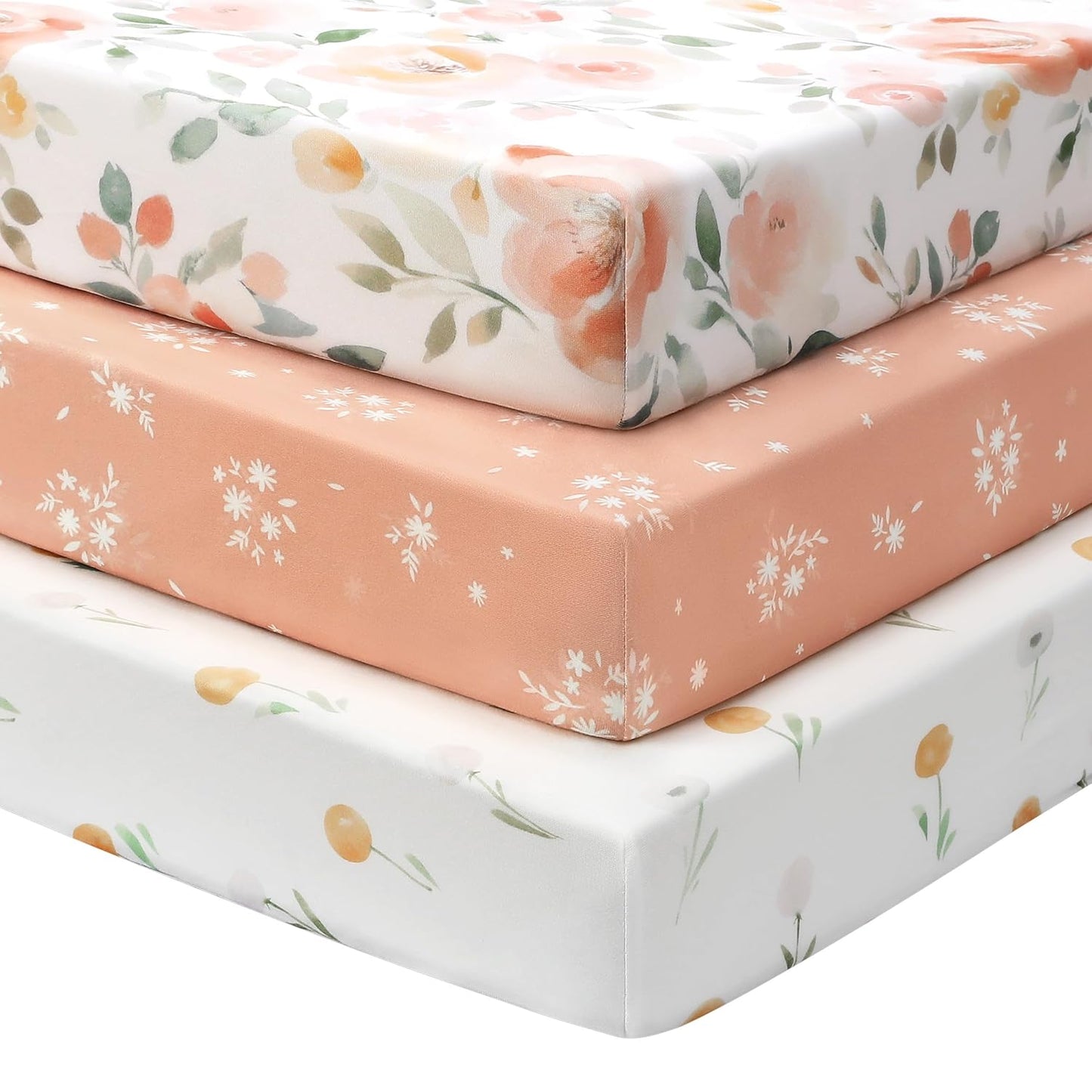 Baby Mini Crib Sheets Girl, Portable 38”x26” Pack and Play Sheets Fitted for Playard and Pack N Play Mattress, 3-Pack Soft Microfiber Pink Rainbow