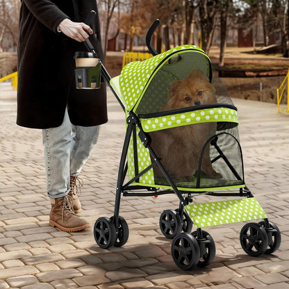 Magshion Compact Pet Stroller for Small-Medium Dogs/Cats up to 22lbs, 4-Wheel Lightweight Umbrella Shaped Portable Puppy Travel Jogger with Breathable Mesh, Cup Holder & Rear Storage, Black