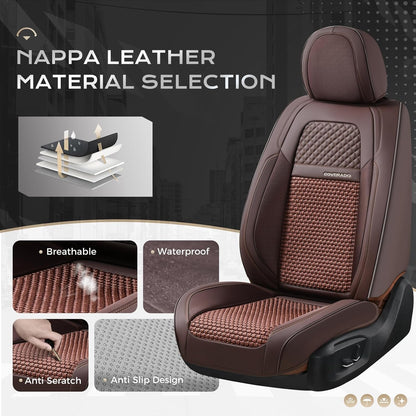 Coverado Leather Seat Covers for Car, Waterproof Car Seat Covers Full Set, 2 in 1 Conversions Car Seat Cover Protector Car Accessories Universal Fit for Most Cars SUVs and Trucks Beige