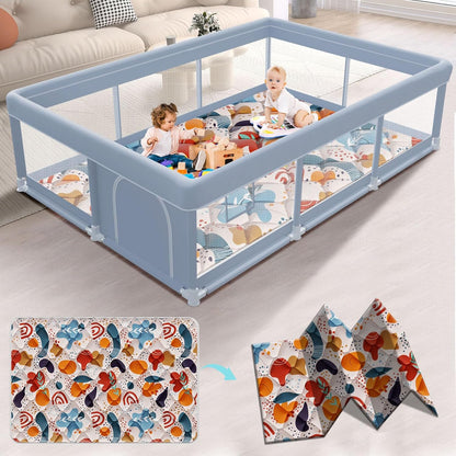 XVISHX 65 x 50 Inch Baby Playpen, Playpen for Babies and Toddlers, Baby Play Pen Playard for Indoor & Outdoor Active Center Game Fence, with Skin-Friendly Fabric and Soft Breathable Mesh, Grey