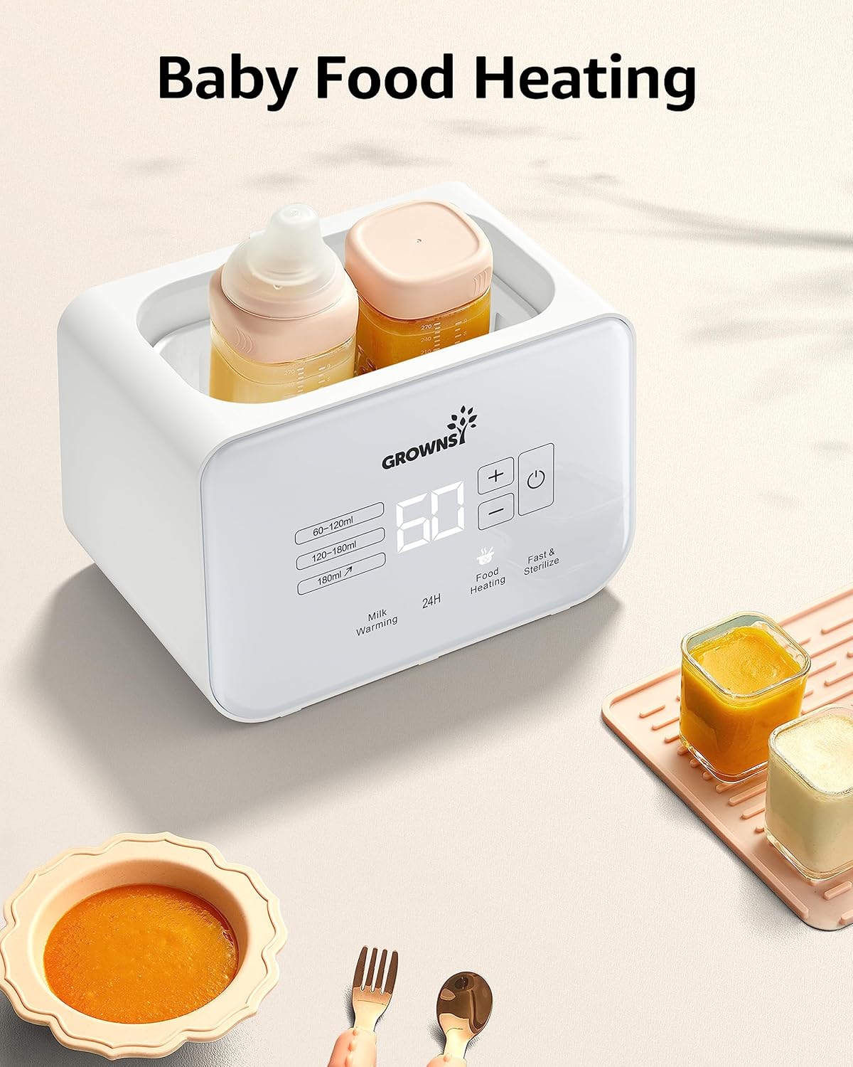 GROWSNY Fast Baby Bottle Warmer, 12-in-1 Milk Warmer with Steam and Water Bath Warming Modes for Breastmilk &Formula, Food Heating,with Thaw, Steri-lize, Egg Boil Function, Fits Most Types of Bottles