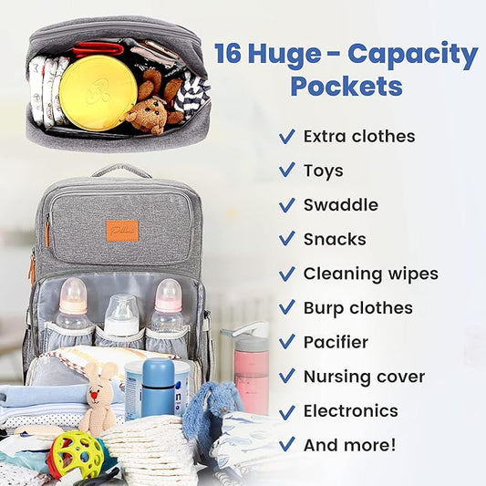 PILLANI Baby Diaper Bag Backpack - Large Bag for Boys & Girls, Waterproof Diaper Backpack - Travel Diaper Bags w/Changing Pad, Baby Registry Search & Shower Gifts - Essentials Must Haves Newborn Stuff