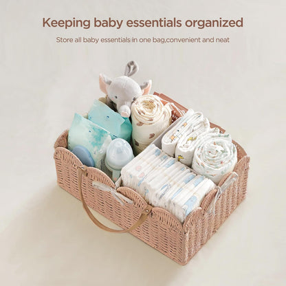 HBlife Large Baby Diaper Caddy, Paper Rope Storage Baskets Nursery Bin with Removable Divider, Portable Car Organizer for Diapers, Baby Shower Gifts, Newborn Essentials Must Haves