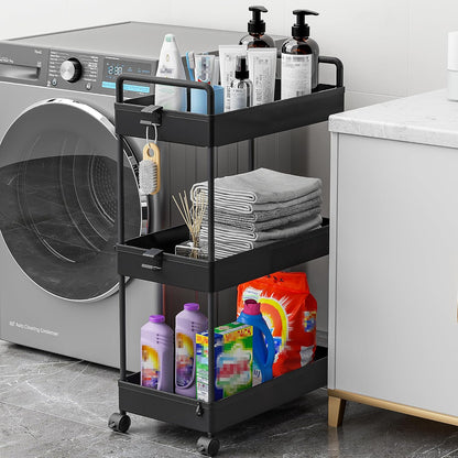 Ronlap 3 Tier Slim Rolling Storage Cart with Wheels Plastic Utility Cart Organizer for Snack Craft Art Postpartum Baby Diaper Nail Makeup in Bathroom Laundry Room Kitchen Bedside Narrow Space, White