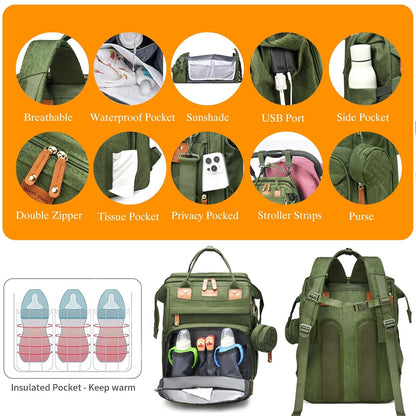 Astro alan Baby Diaper Bag with Changing Station, Waterproof Diaper Bag Backpack for Moms Dads with USB Charging Port, Baby Shower Gifts, Large Capacity diaper backpack, Grey