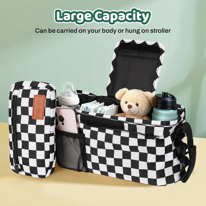 Guiseapue Universal Stroller Organizer with Cup Holder: Stroller Caddy Accessories with Detachable Phone Bag Fit for Uppababy, Non-Slip Straps, Walker Accessories, First Mothers Day Gifts for New Mom
