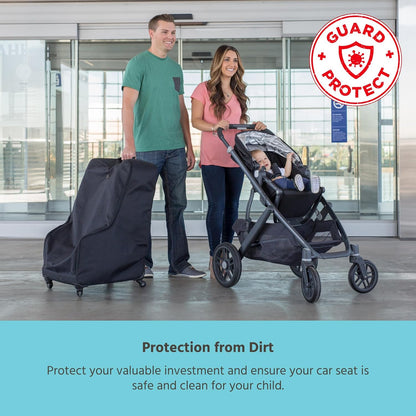 J.L. Childress Spinner Wheelie Padded Car Seat Bag- Travel Bag for Airplane, Fits Most Baby & Infant Car Seats, Boosters, & Carriers, Airport Accessories for Gate Check or Baggage Check- Deluxe, Black