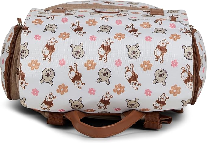 Disney Diaper Bag Backpack with Changing Pad Winnie the Pooh – 16” Nylon Baby Bag for Parents, Insulated Bottle Holders, Multiple Storage Pockets
