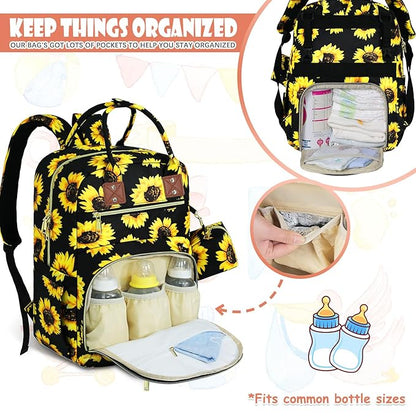 Tenot Baby Diaper Bag Backpack, Travel Diaper Bags for Baby Girl Boy Large Capacity Baby Bag Backpack for Women Sunflower