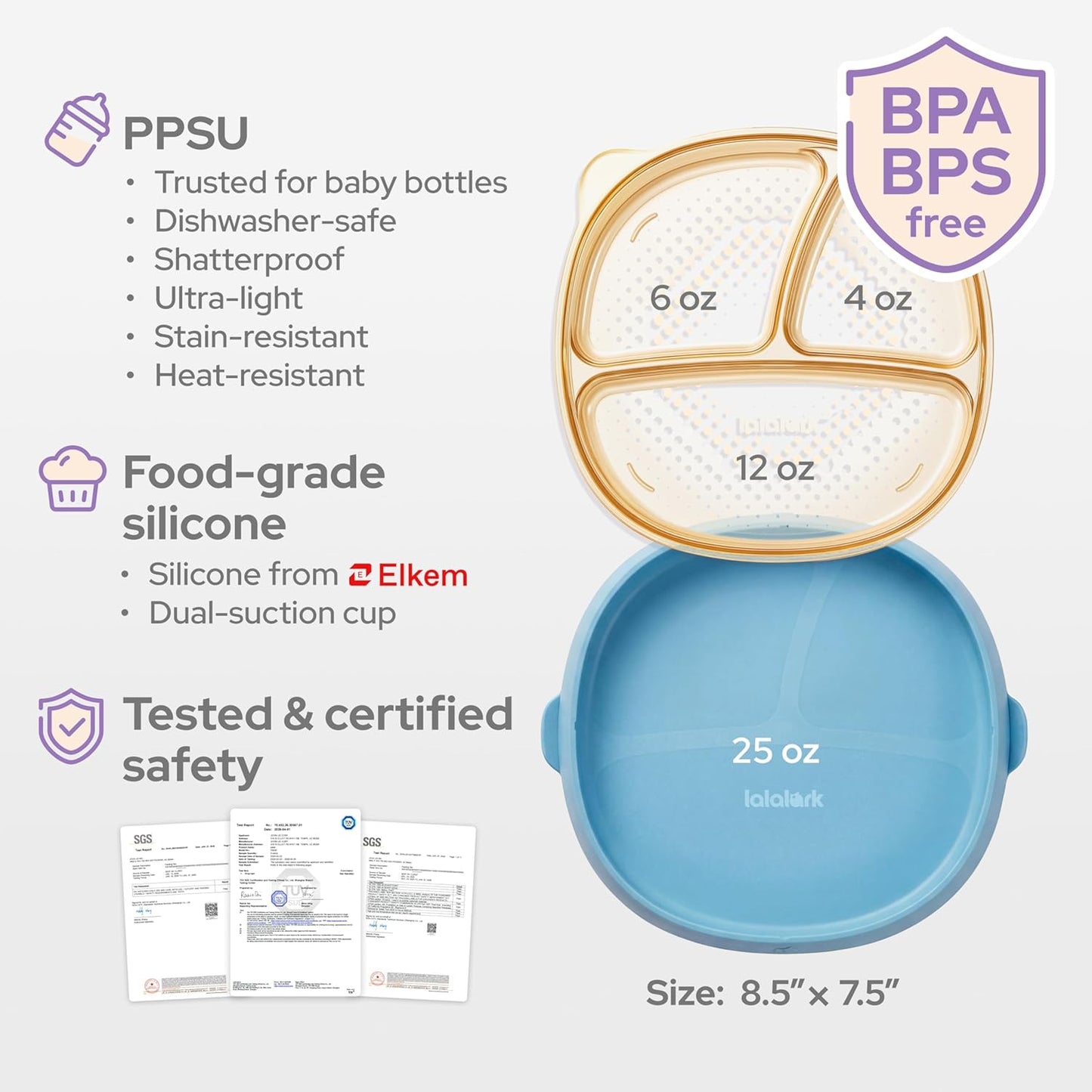3-in-1 Baby Suction Plates for Toddlers 6-36 Months - Premium Bottle-Grade PPSU Silicone Divided Dishes, Stage-Based Self-Feeding Supplies, BPA Free Stain & Odor Resistant, Microwave Dishwasher Safe