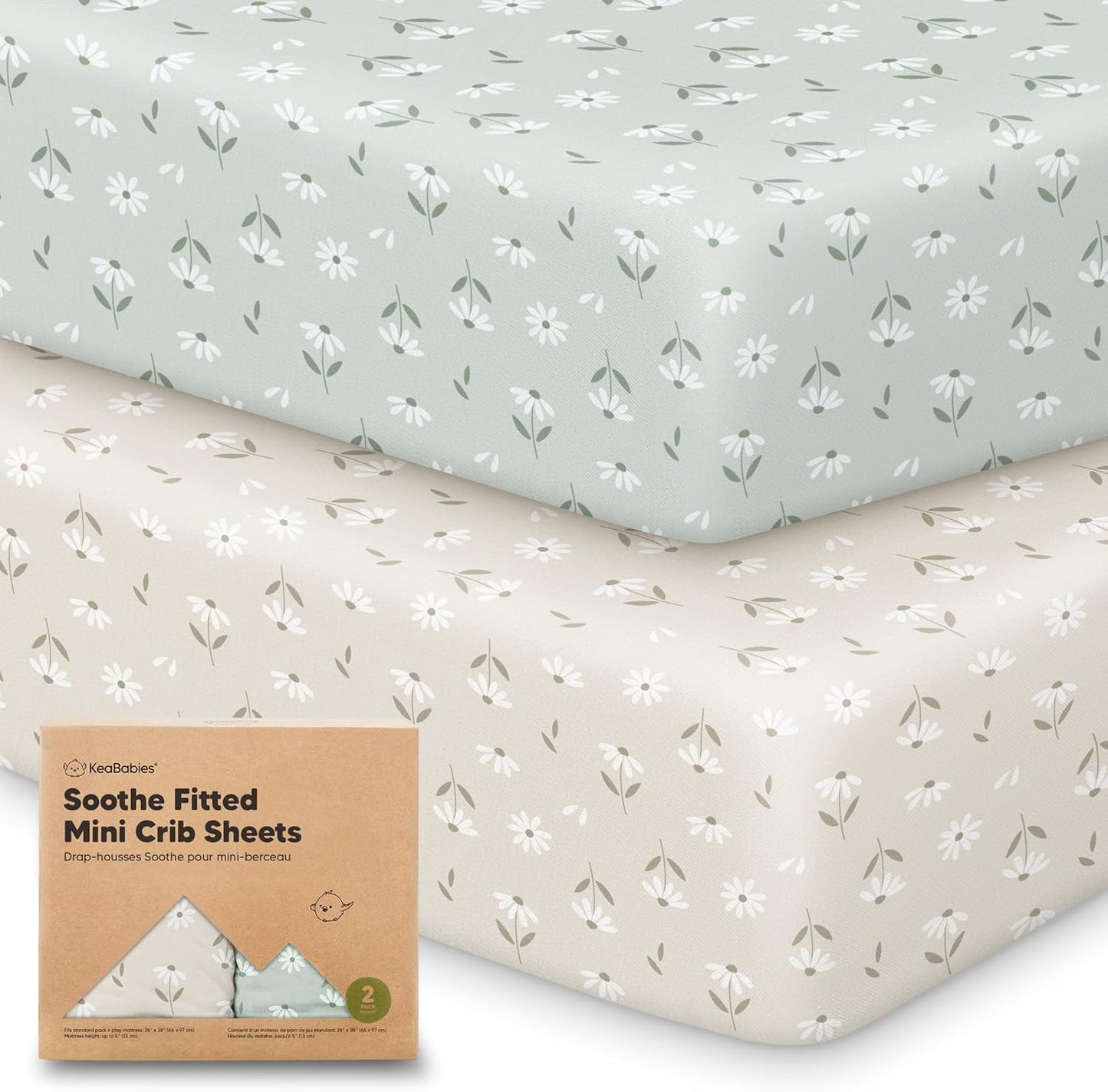 2-Pack Mini Crib Sheets Fitted - 38x26 Pack N Play Sheets for Pack and Play Mattress, Organic Cotton, Soft & Breathable Playard Bedding, Neutral Mini Toddler Bed Cover for Boys, Girls (Dragon Tale)