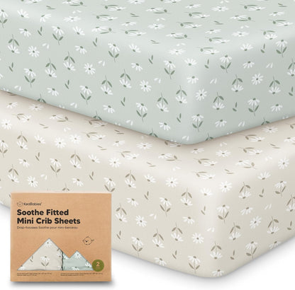 2-Pack Mini Crib Sheets Fitted - 38x26 Pack N Play Sheets for Pack and Play Mattress, Organic Cotton, Soft & Breathable Playard Bedding, Neutral Mini Toddler Bed Cover for Boys, Girls (Dragon Tale)