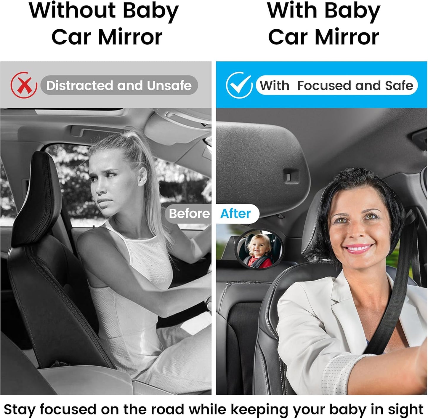 Baby Car Mirror for Rear Facing Carseat– 360° Adjustable, Shatterproof, Wide Angle View, Easy Installation, Fits Car, SUV & Truck, Lightweight Safe Design