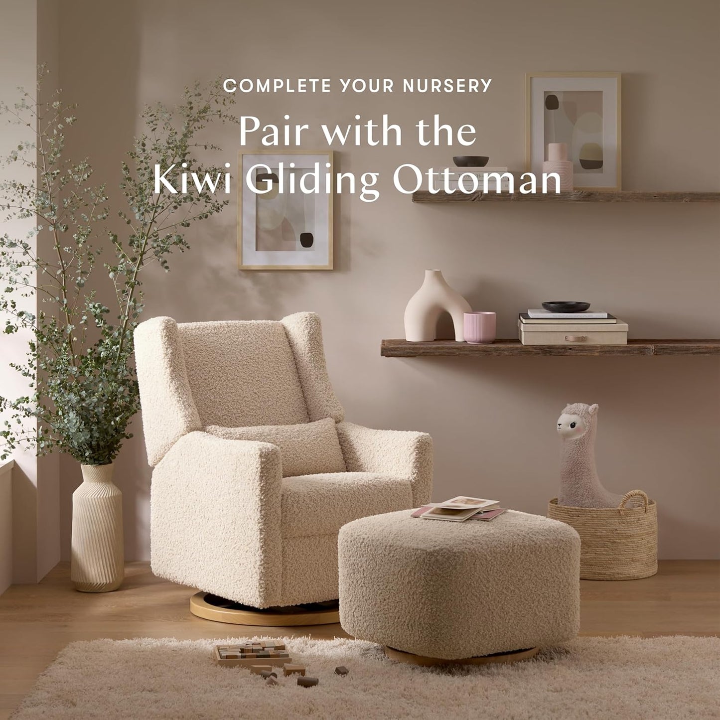 Kiwi Glider Recliner w/Electronic Control and USB | in Almond Teddy Loop w/Light Wood Base, Greenguard Gold Certified