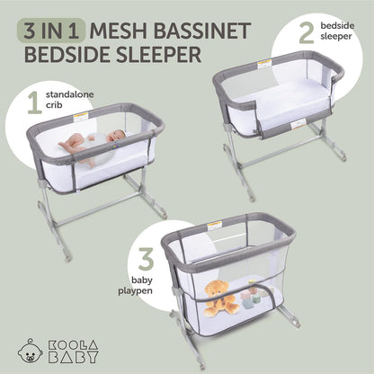 KoolerThings 3 in 1 Baby Bassinet, Bedside Sleeper, & Playpen, Easy Folding Portable Crib (Black)- KoolaBaby (Mesh Bassinet)