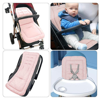 Baby Stroller Cushion, Infant Car Seat Insert-Universal Breathable and Soft Newborn Stroller Mat-100% Cotton Cover Toddler Seat Pad Liner for Stroller, 34x78cm,1 Pack（Grey+Pink）
