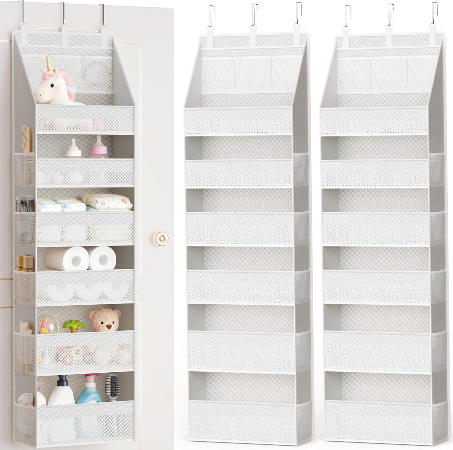 Criusia Over the Door Organizer, 6-Shelf Closet Hanging Storage with 13 Mesh Pockets, 55lbs Capacity Behind the Door Storage for Baby Nursery, Bathroom, Bedroom, and Dorm, Beige